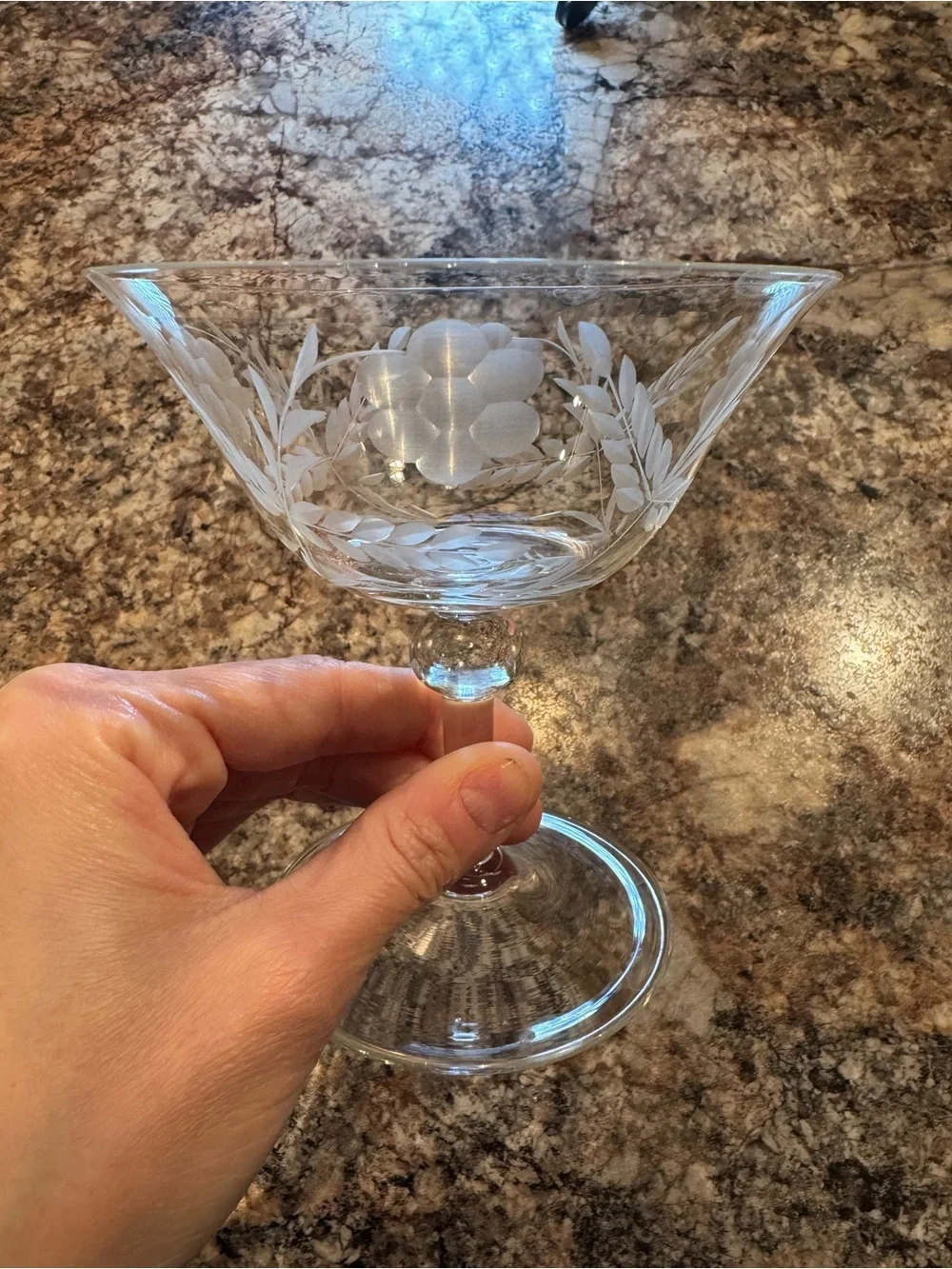 vintage etched sherbet stem